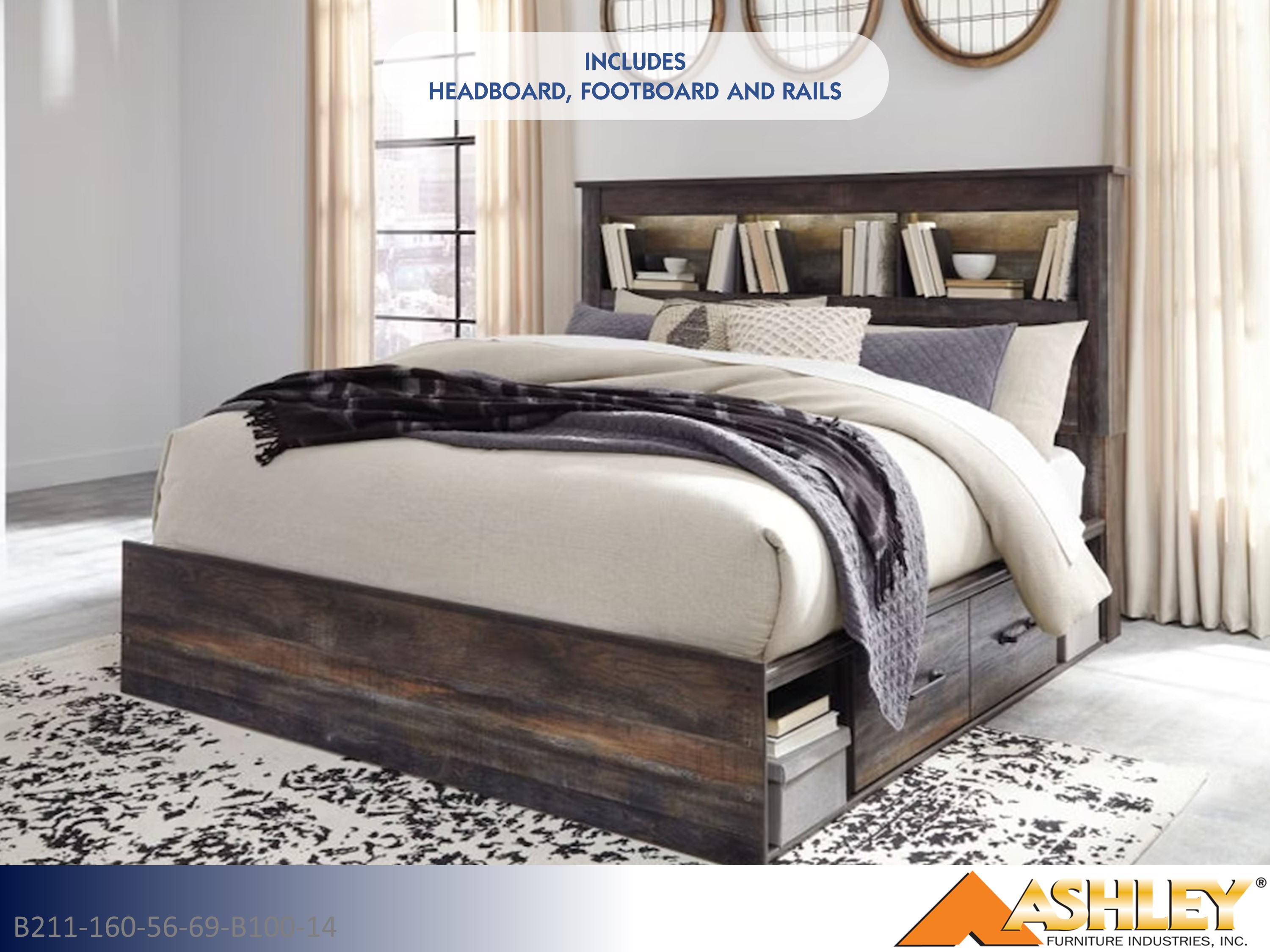Drystan Multi King Bed | Storage Drawers LED Lights Ashley