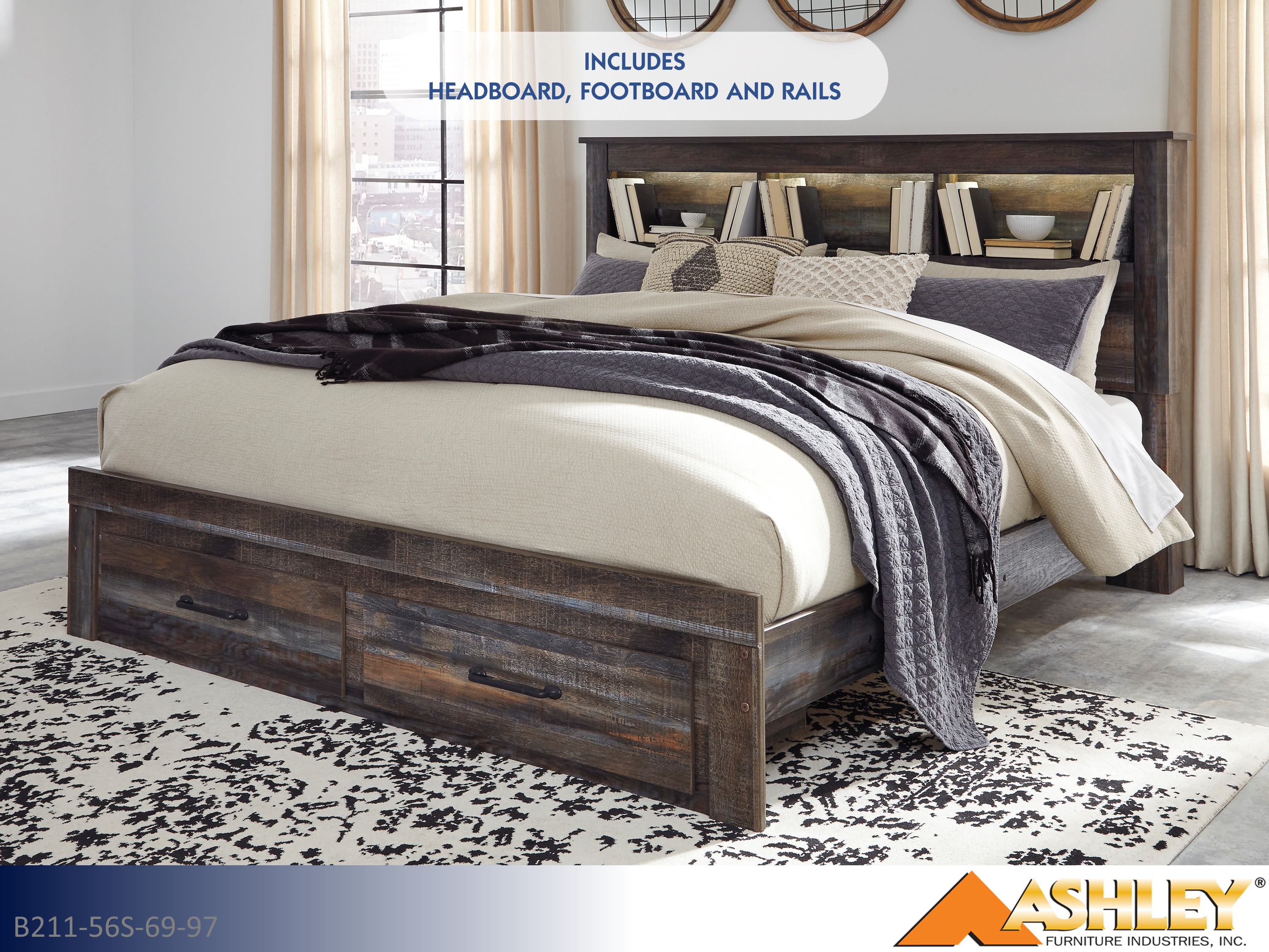 Ashley Drystan King Storage Bed | Multi Rustic with Drawers