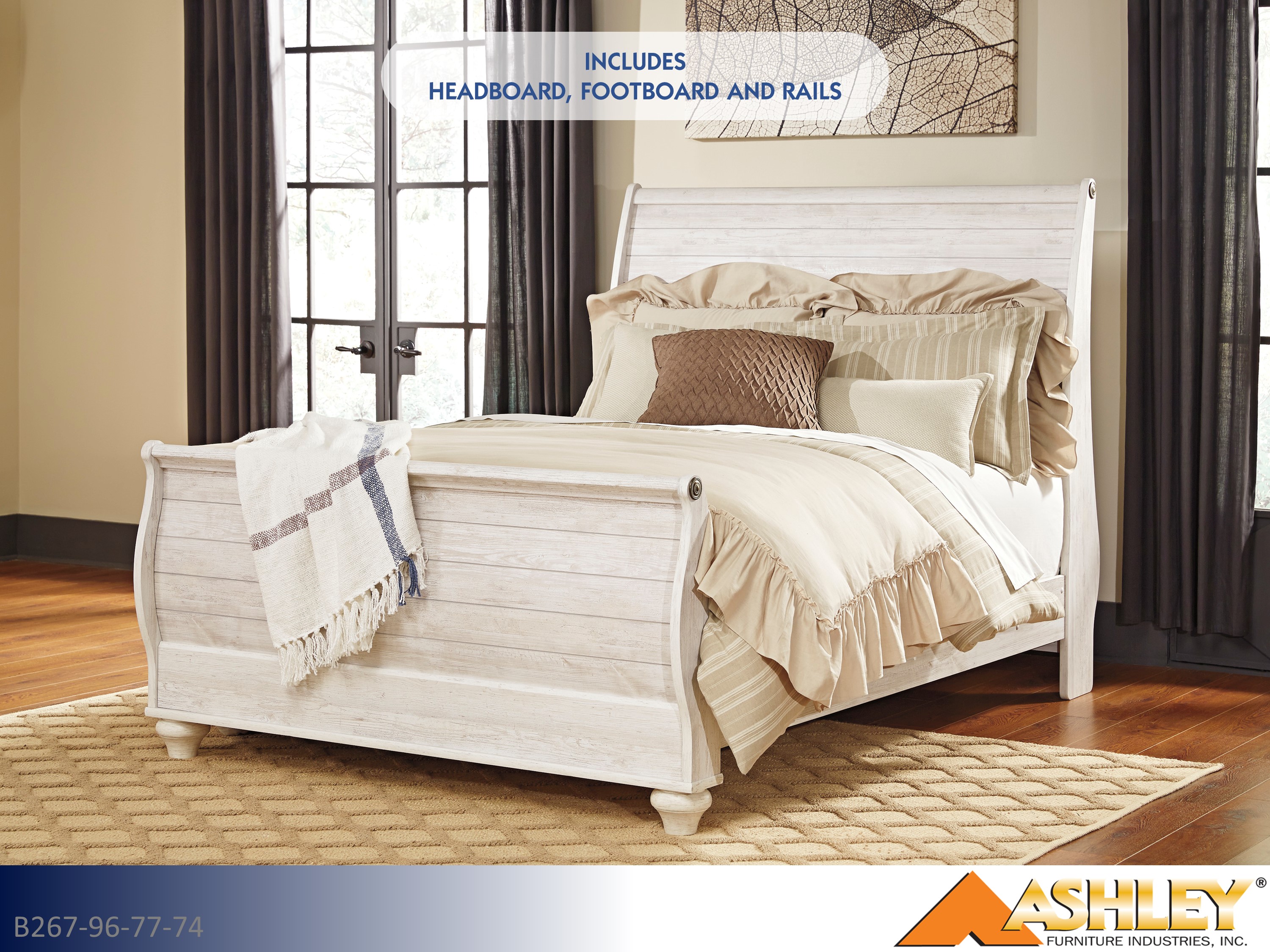Ashley Willowton Whitewash Queen Bed | Coastal Farmhouse Style